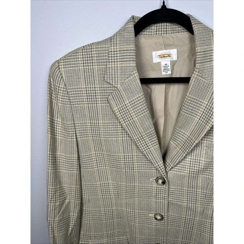 Vintage Talbots Blazer Womens Size 10 Beige Plaid Button Lined Silk Blend USA
